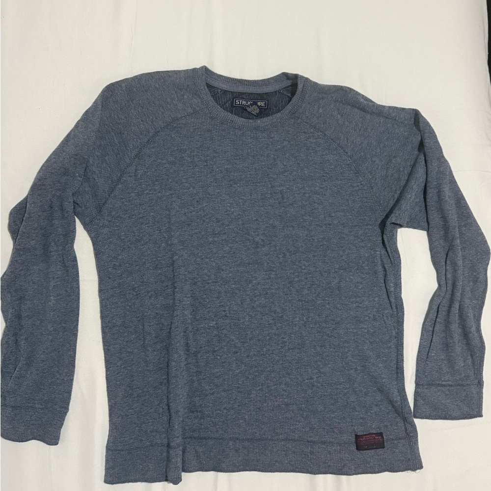 Structure Men’s Thermal Knit Long Sleeve Casual Shirt Navy Size Large 100%Cotton